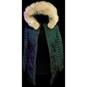 Marc New York Women's Black Parka With Brown Coyote Fur Hood, Size XS, NWOT!!!